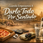 Persona rodeada de comodidades contrastando con la pobreza de otras personas y reflejando cómo empezamos a darlo todo por sentado